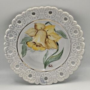 Vintage Handpainted Royal Stuart Small Yellow Daffodil China Plate Signed C.S.